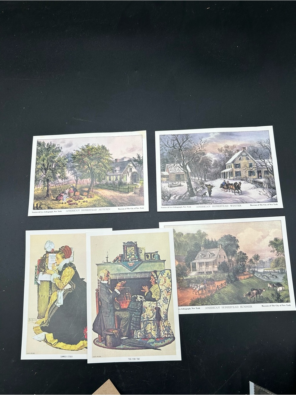 Vintage American Homestead currier & Ives Art lithographs and Norman Rockwell